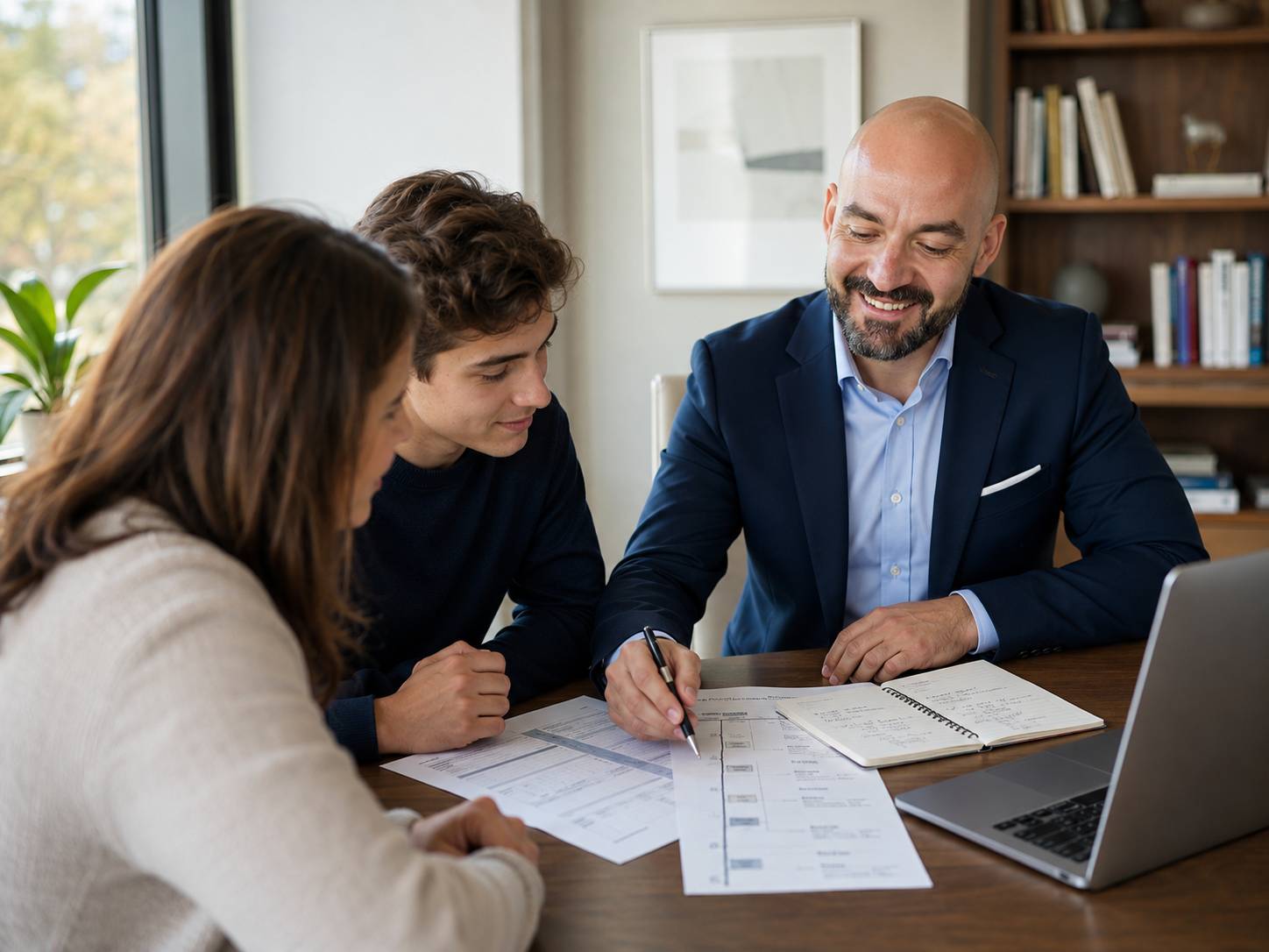 A family reviewing a personalized multiyear education roadmap with Ibrahim Firat